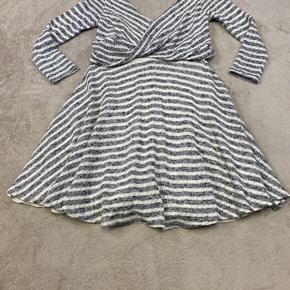 Free People Gray Ivory Striped Faux Wrap V Neck V Back Maverick Dress Small - Picture 6 of 14